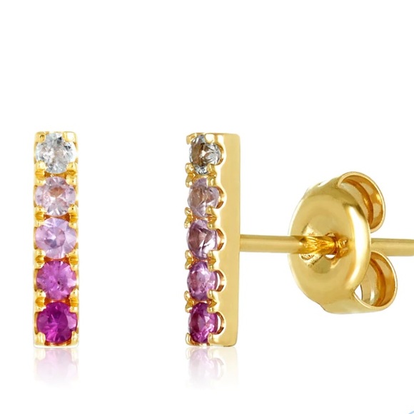Lindsey Leigh Jewelry Sapphire Ombré Bar Studs in Pink - Picture 2 of 6
